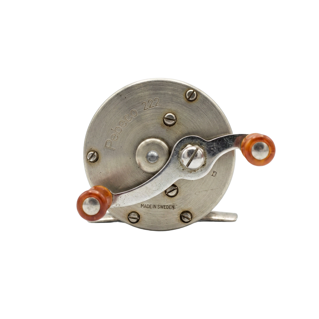 PEBECO 222 Spinnrolle von AB Urfabriken, mit Made in Sweden beschriftet